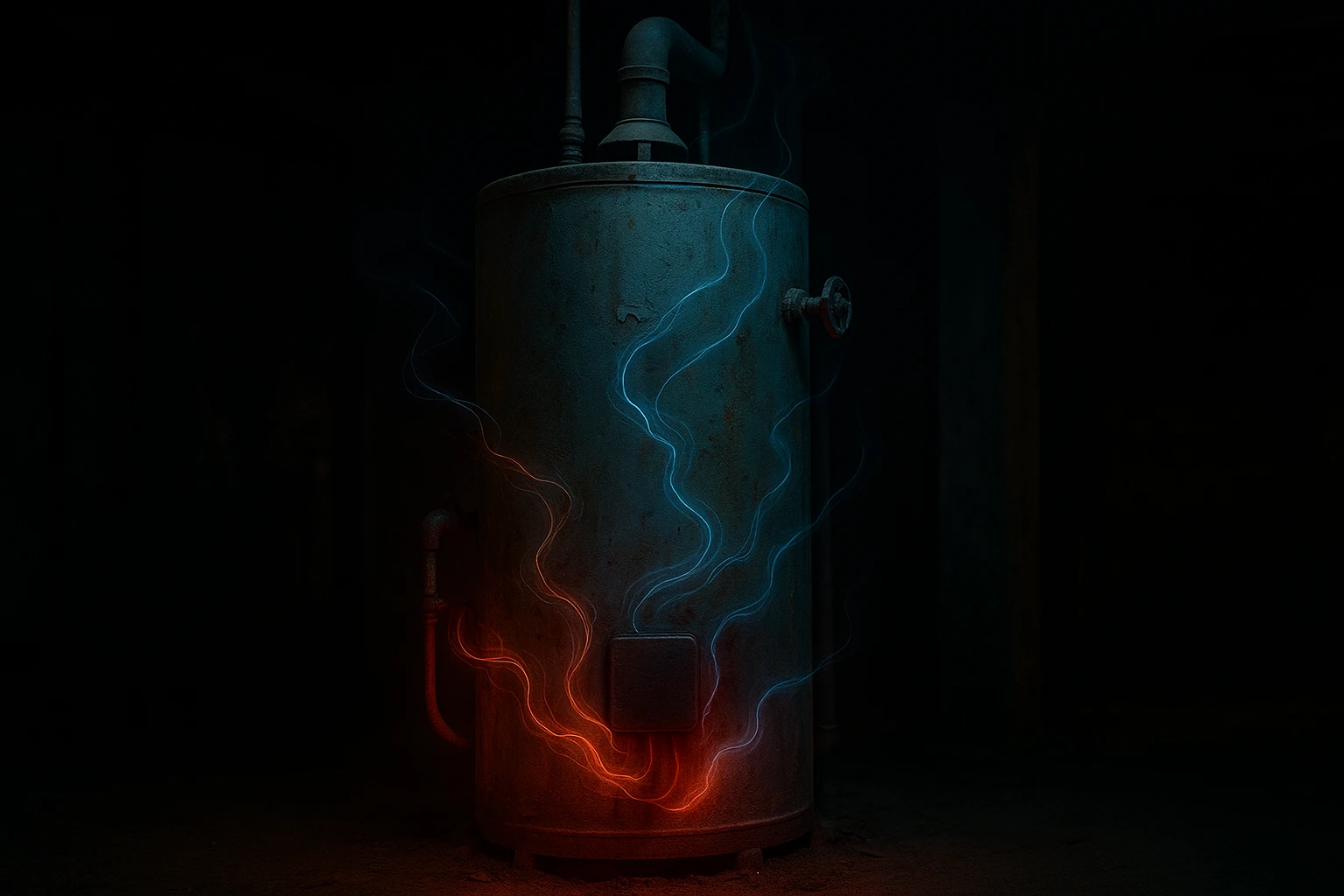 Old water heater wasting energy in a basement