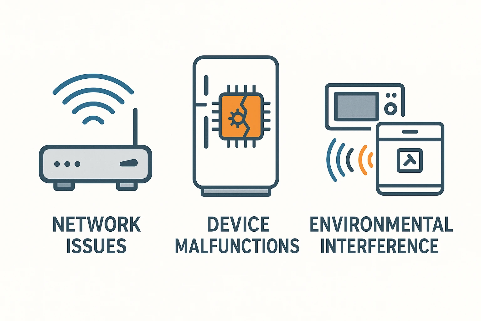 Diagram showing the main categories of smart appliance connectivity problems