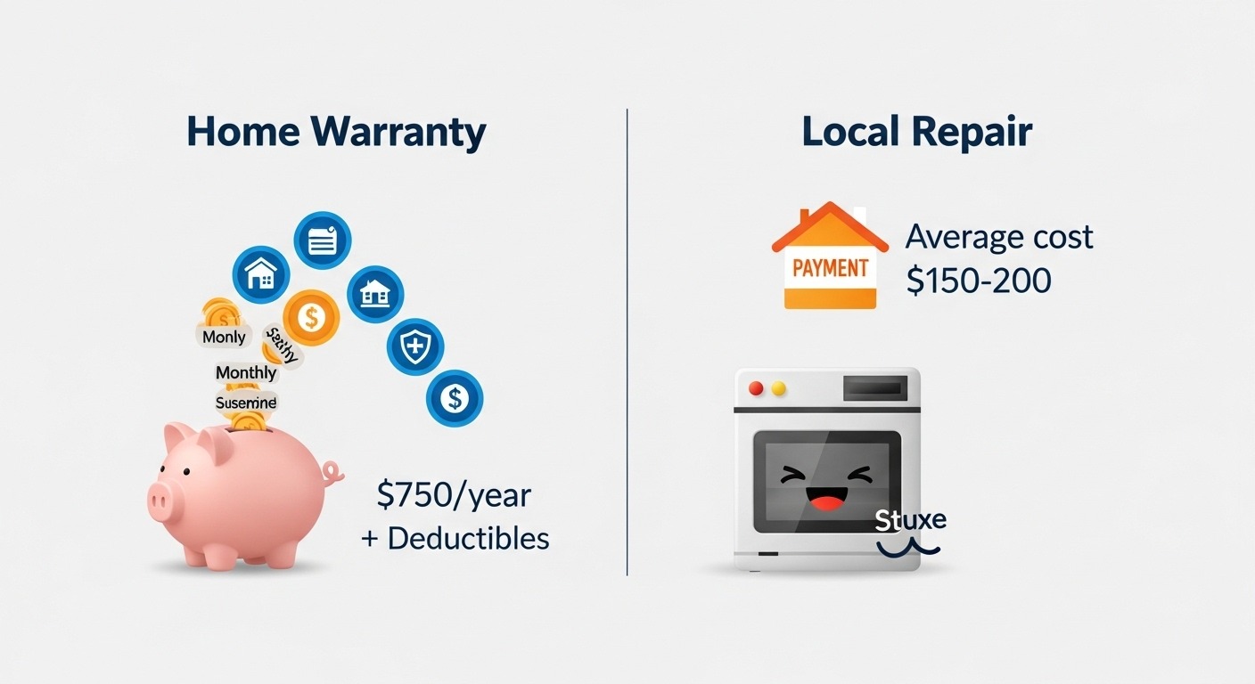 Cost comparison chart showing appliance warranty deductibles and premiums versus local repair service costs.