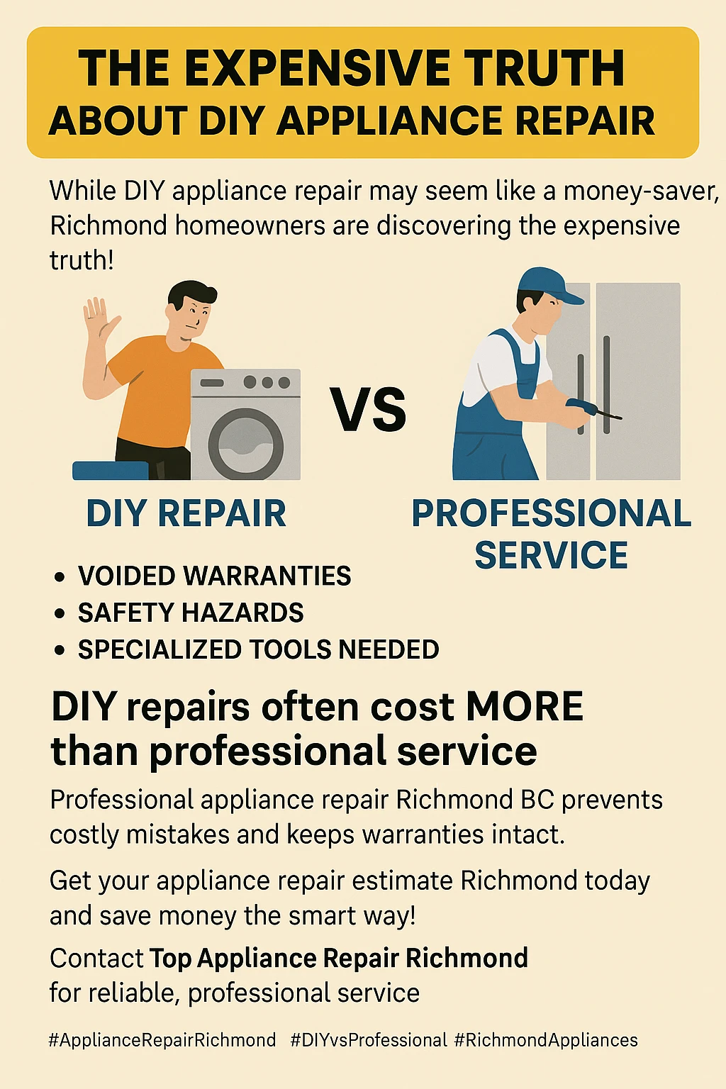 Infographic detailing the hidden costs of DIY appliance repair for Richmond homeowners.