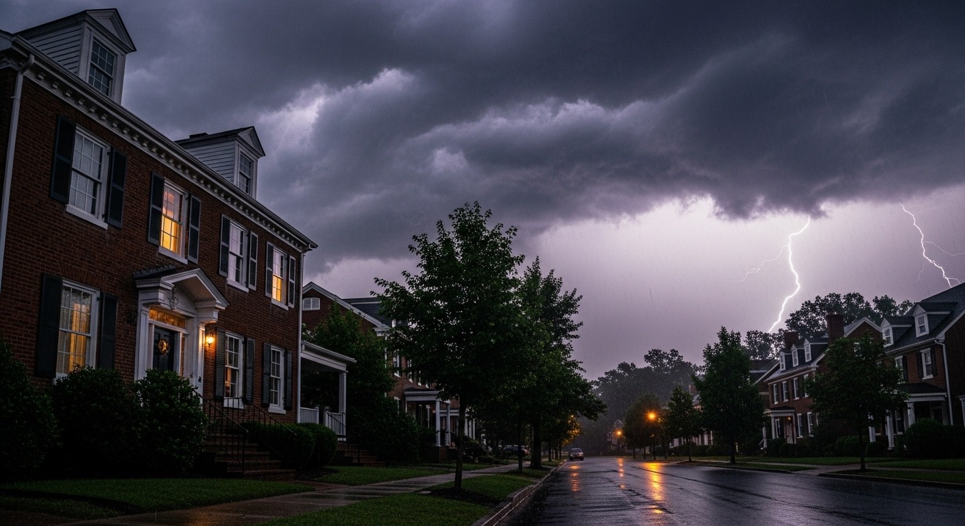 Thunderstorm over Richmond VA showing power surge threat to homes