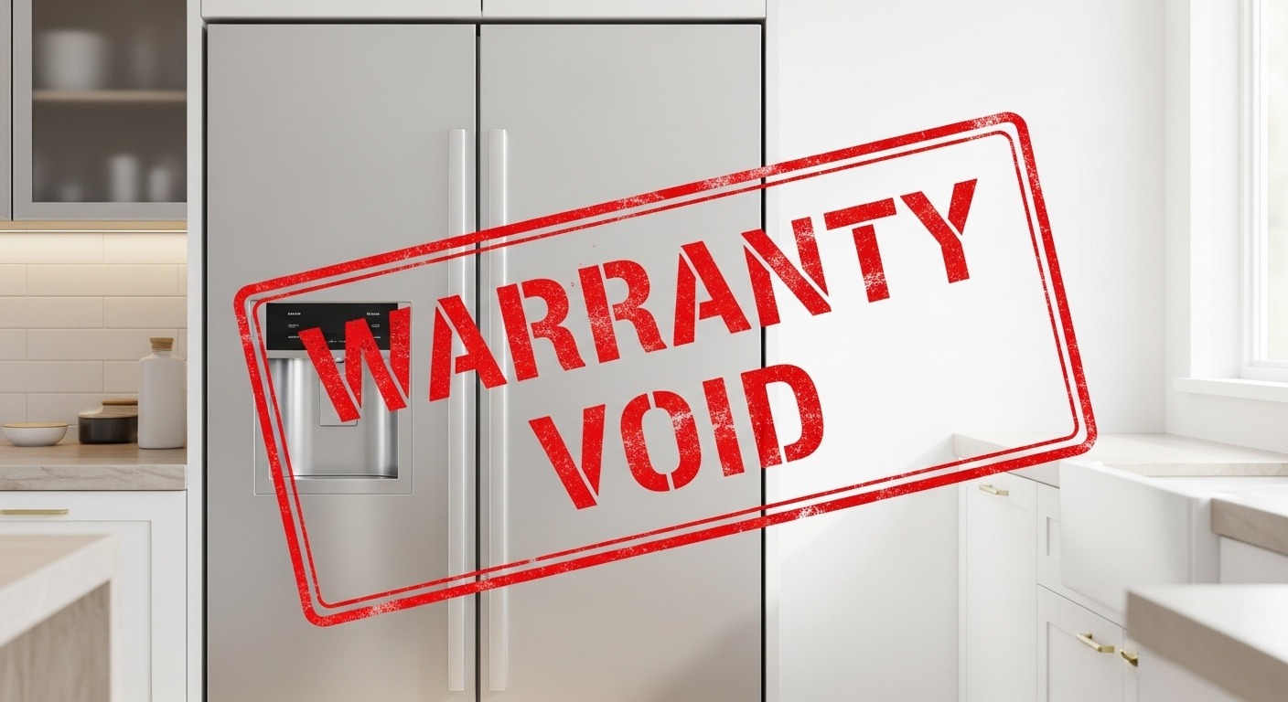 A warranty document being stamped as 'VOID' due to an unauthorized repair attempt.