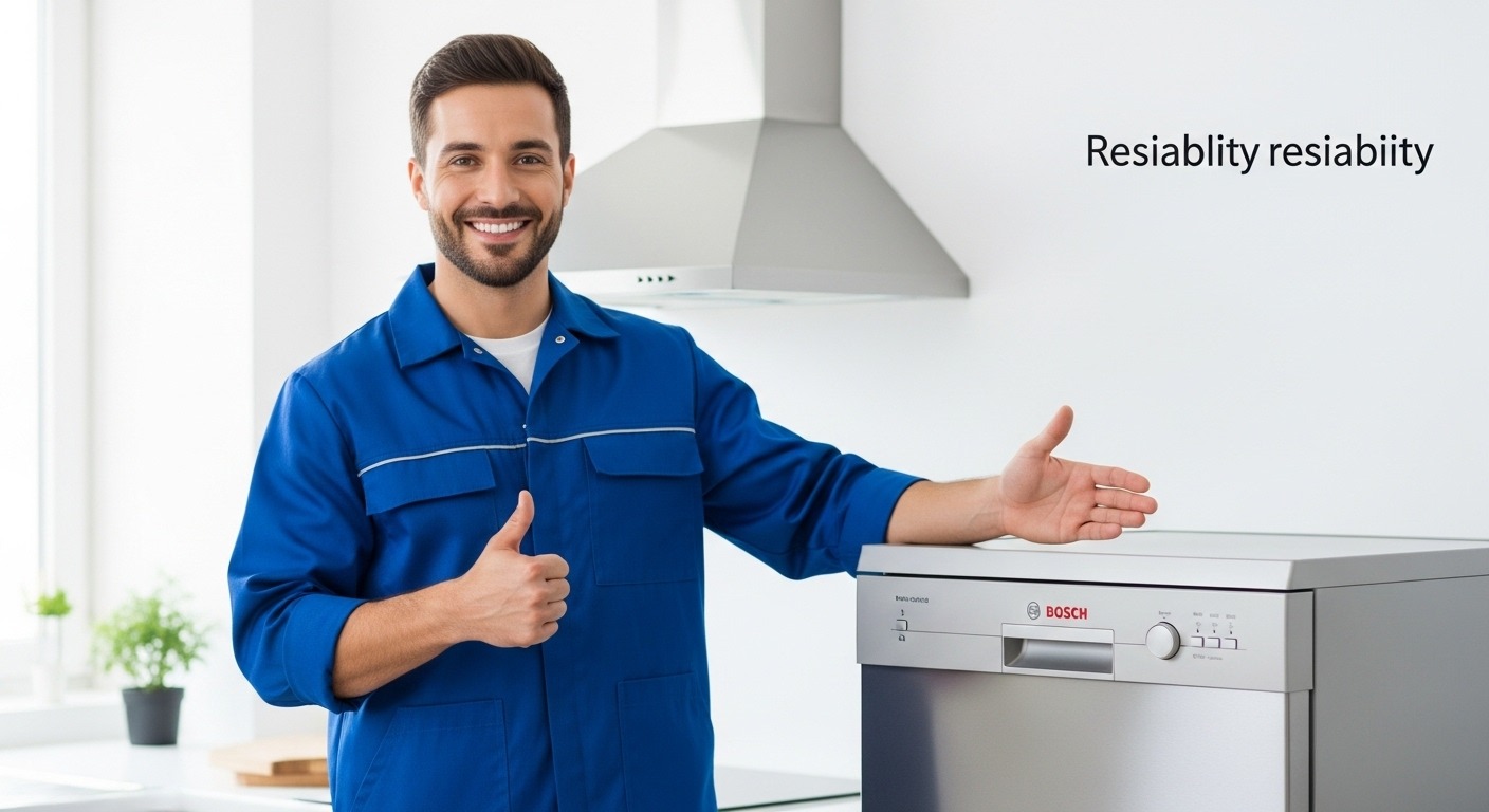 Appliance technician recommending a Bosch dishwasher to a customer.