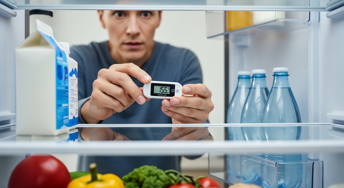 Homeowner checking the internal temperature of a new refrigerator for potential defects