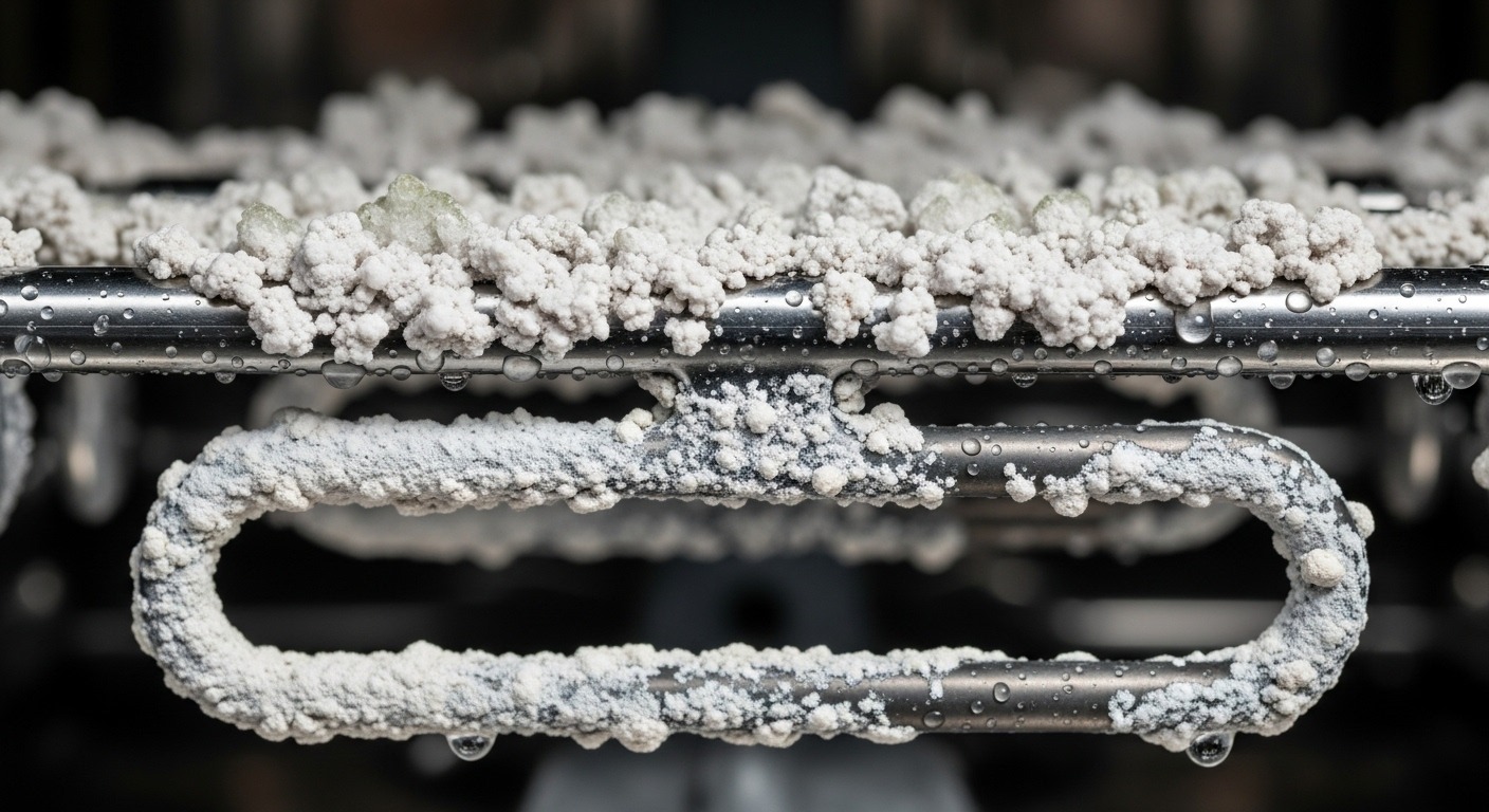 Limescale buildup on dishwasher heating element