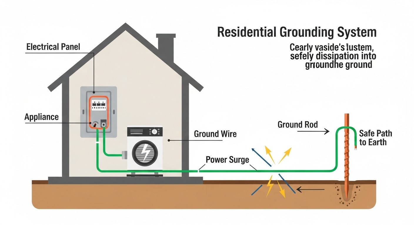 Diagram showing how electrical grounding works in a home.