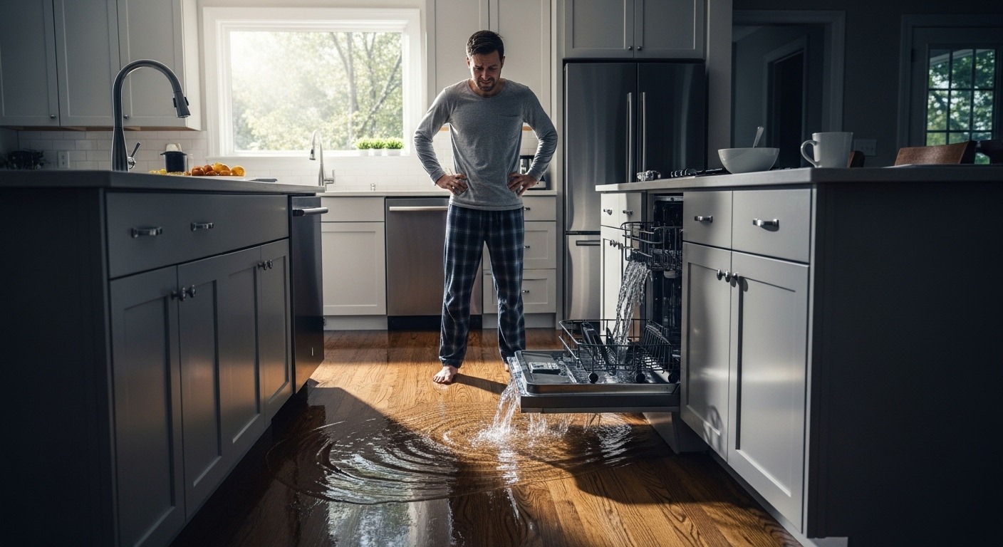 stressed homeowner richmond broken dishwasher leak