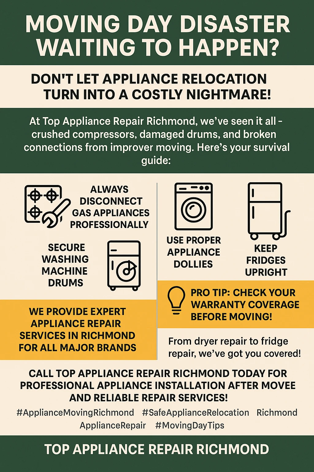 Appliance moving damage Richmond key takeaways infographic