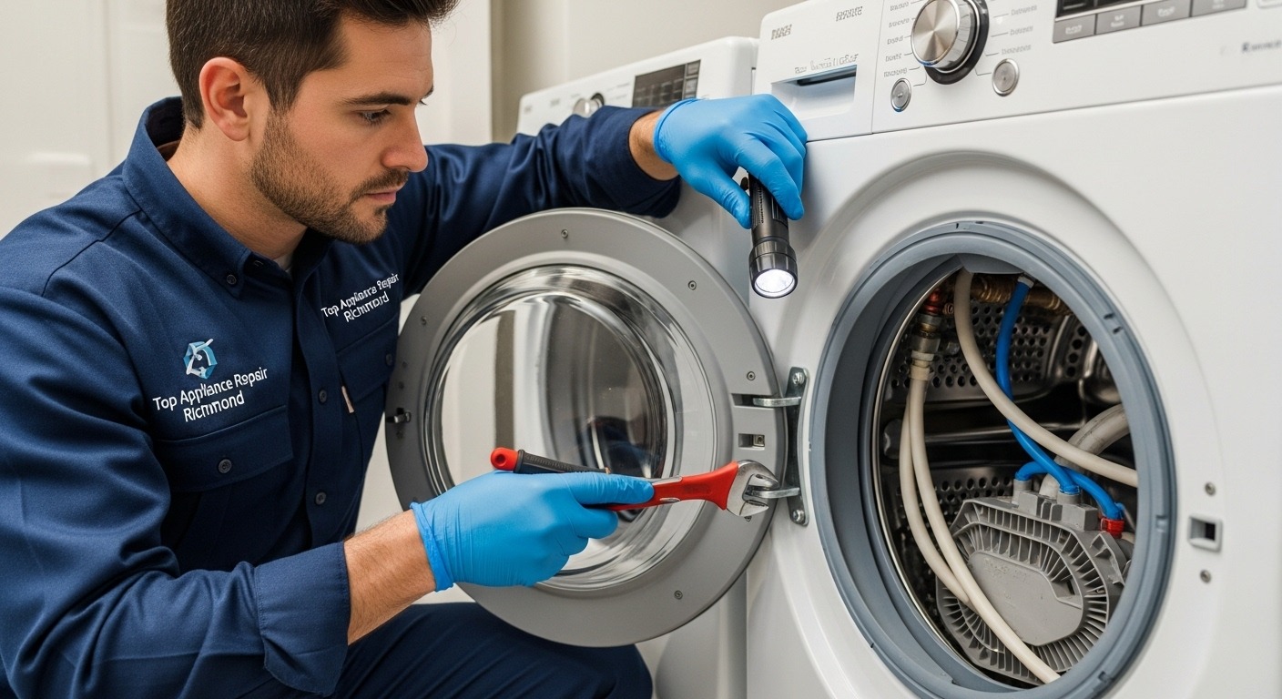 Appliance repair technician performing winter maintenance