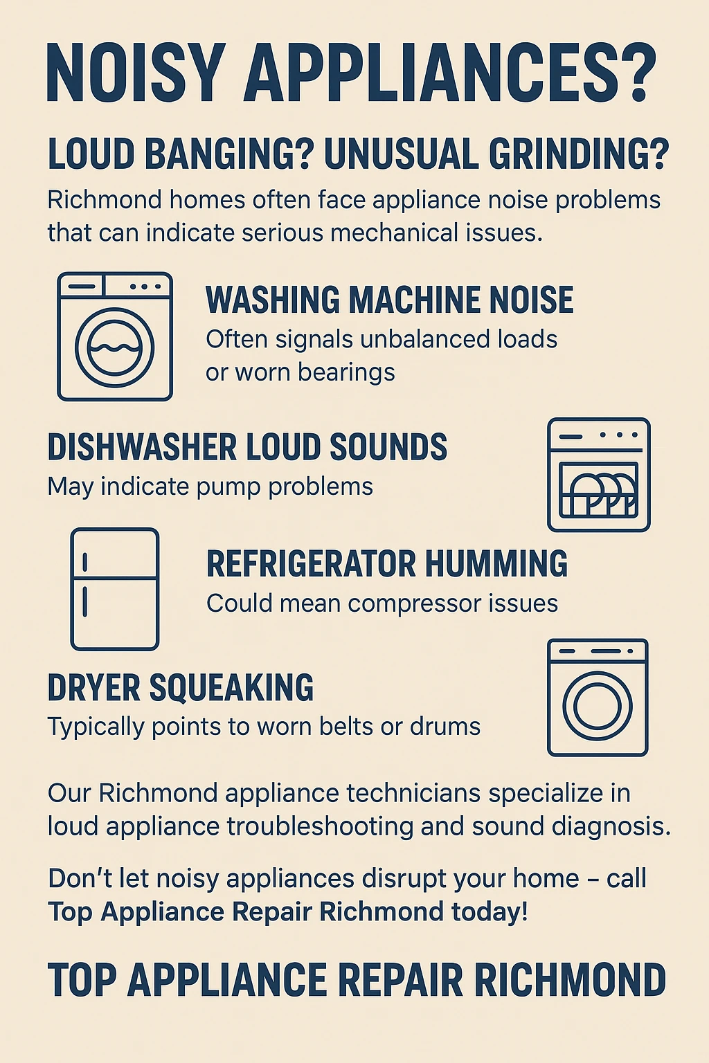 Appliance noise problems Richmond infographic key takeaways