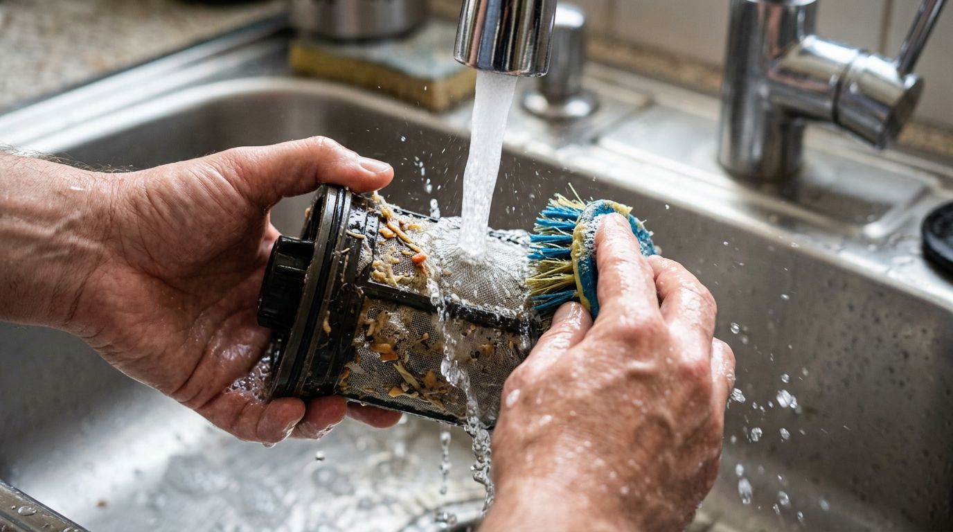 Cleaning a dirty dishwasher filter