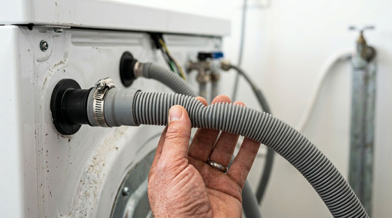 Checking washing machine drain hose for kinks