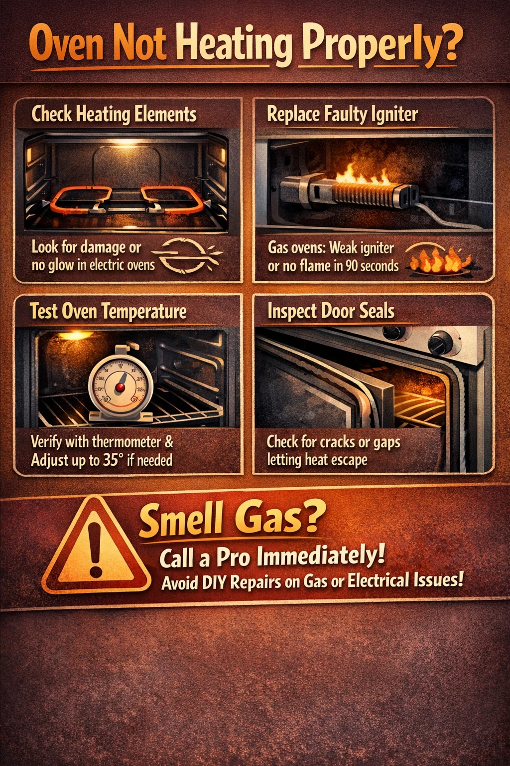 oven not heating properly key takeaways infographic